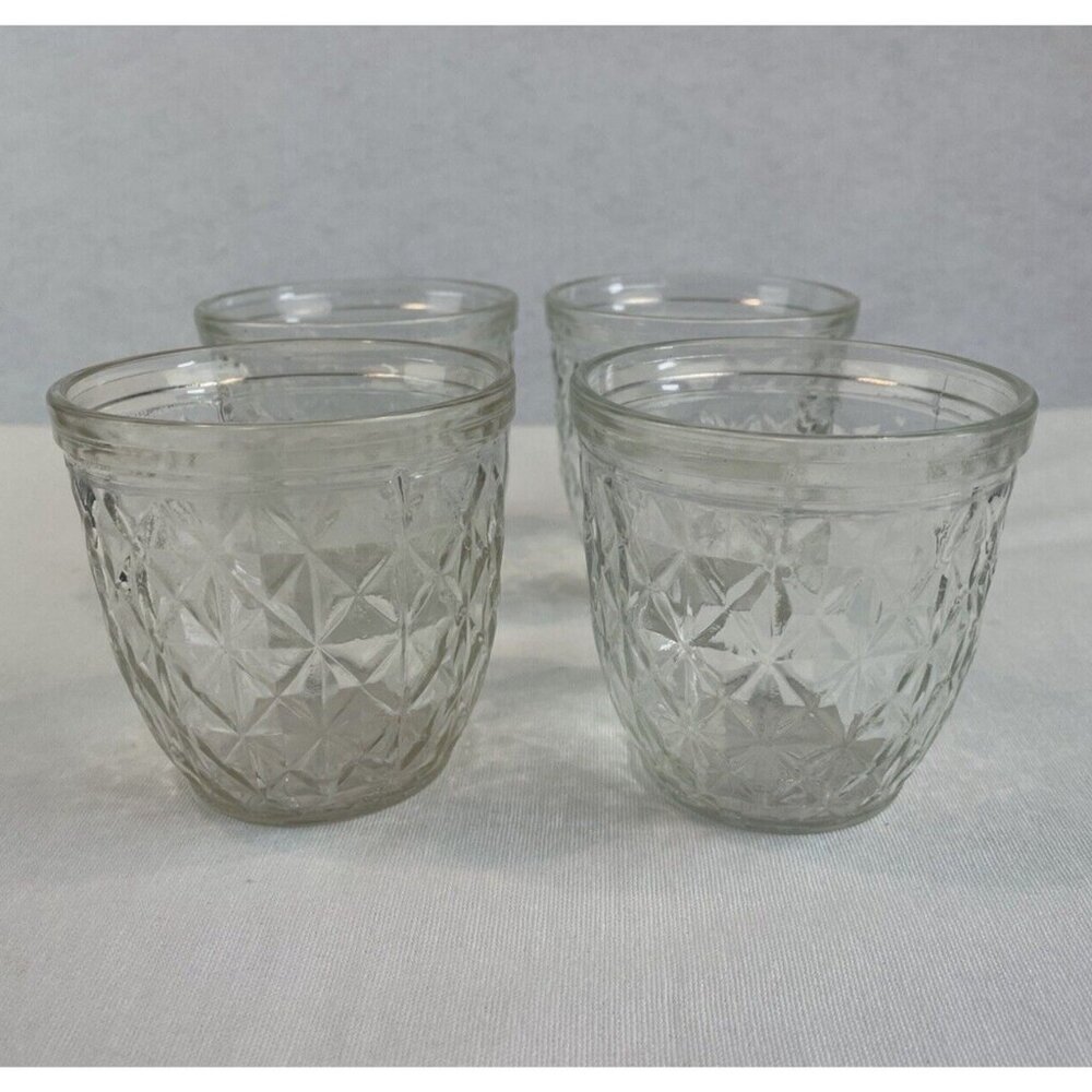 Vintage Ball Quilted Crystal Glass Jelly Jars 3" Tall 2 3/4" Opening Lot of 4